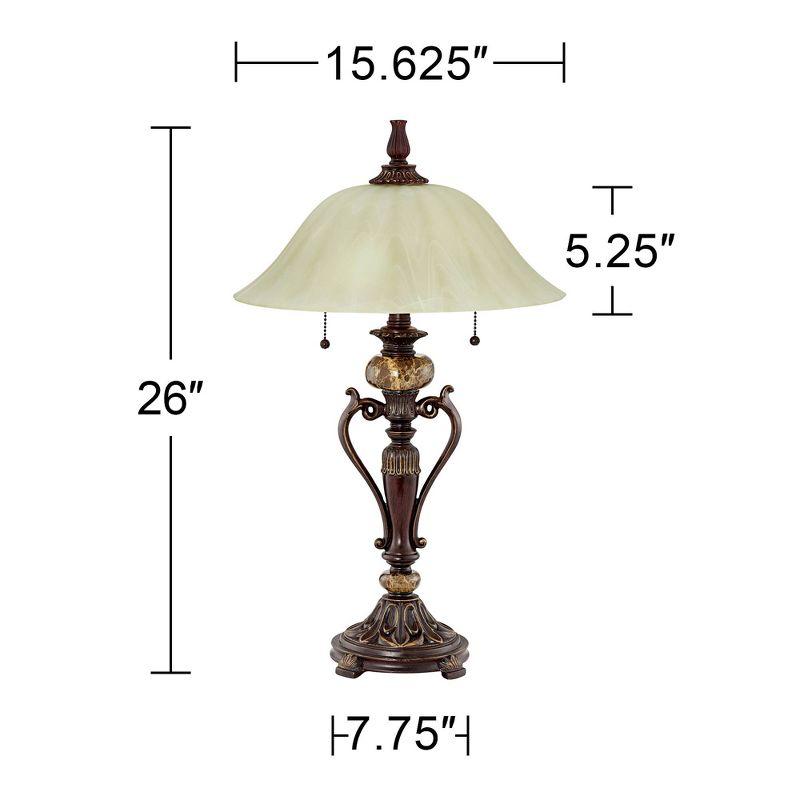 Kathy Ireland Traditional Table Lamps 26" High Set of 2 Bronze Alabaster Champagne Glass Shade Living Room Bedroom House Bedside