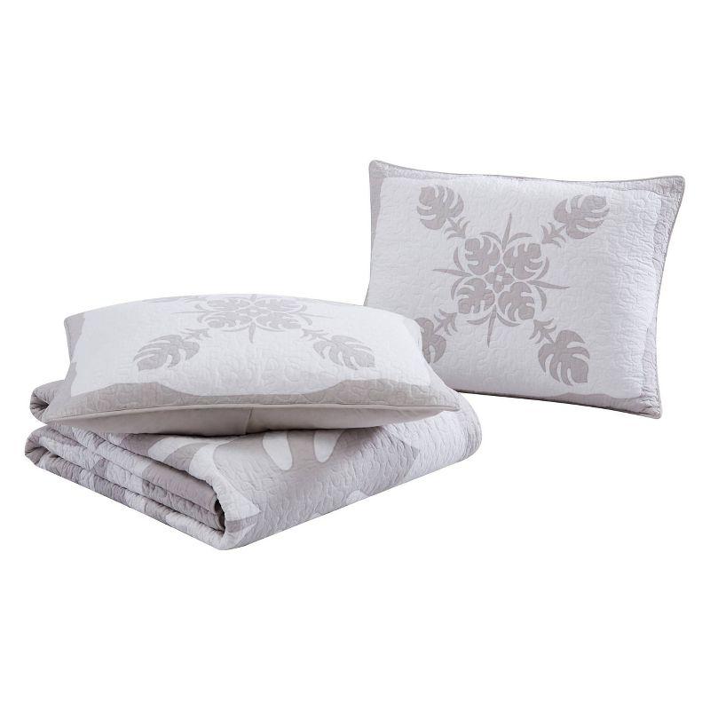 Molokai Gray Reversible Cotton King Quilt Set