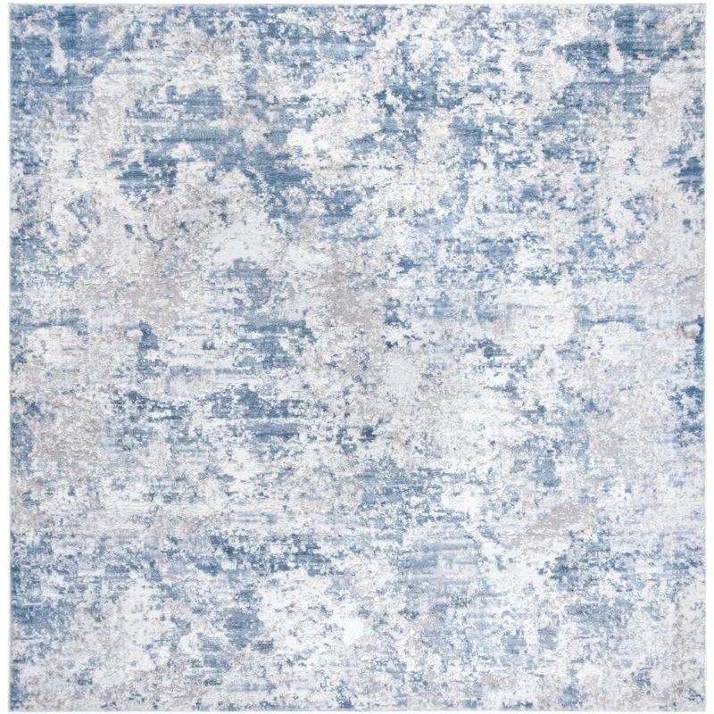 Modern Abstract Grey/Blue 3' Square Synthetic Accent Rug