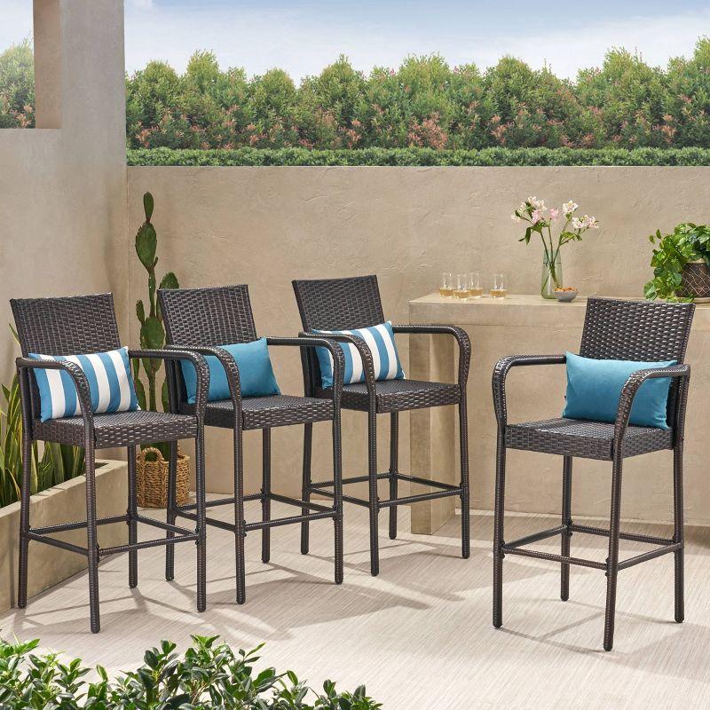 Delfina 4pk Wicker Barstool - Brown - Christopher Knight Home: UV & Weather-Resistant, Powder-Coated Frame