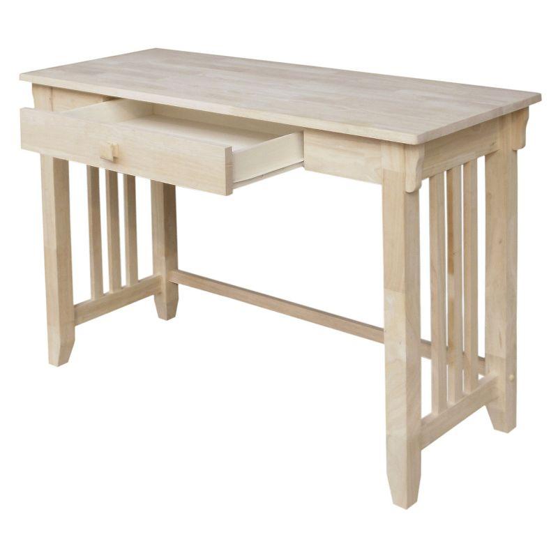 International Concepts Mission Desk with Drawer Unfinished: Mid-Century Modern Hardwood Office Workstation