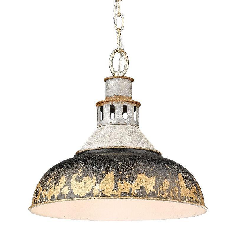 Vintage Rustic 14'' Aged Galvanized Steel Pendant with Antique Black Iron Shade