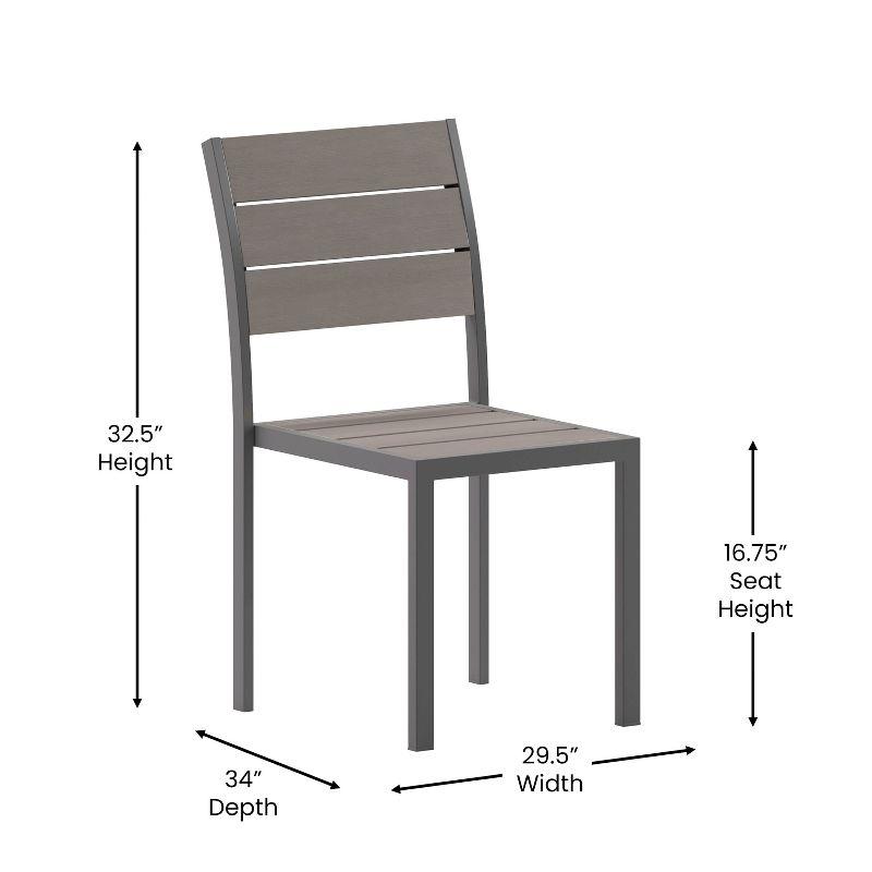 Flash Furniture Finch Commercial Grade Patio Chair with Arms, Stackable Side Chair with Faux Teak Poly Slats and Metal Frame