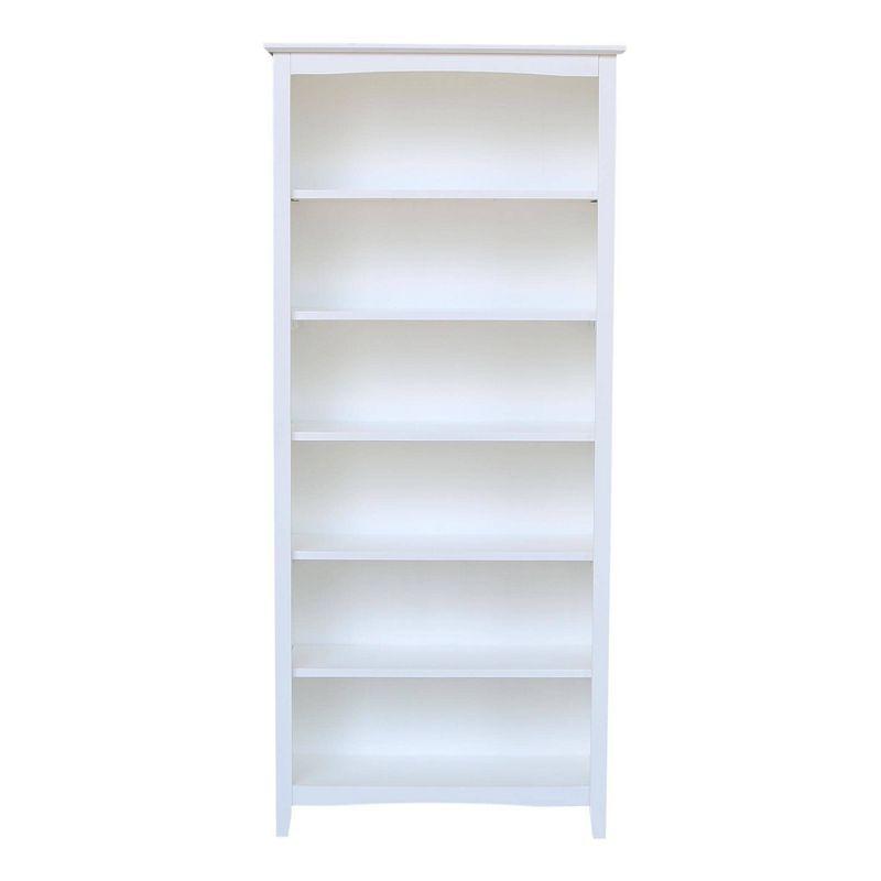 72" Shaker Bookshelf White - International Concepts: Solid Wood, 5 Fixed & Adjustable Shelves