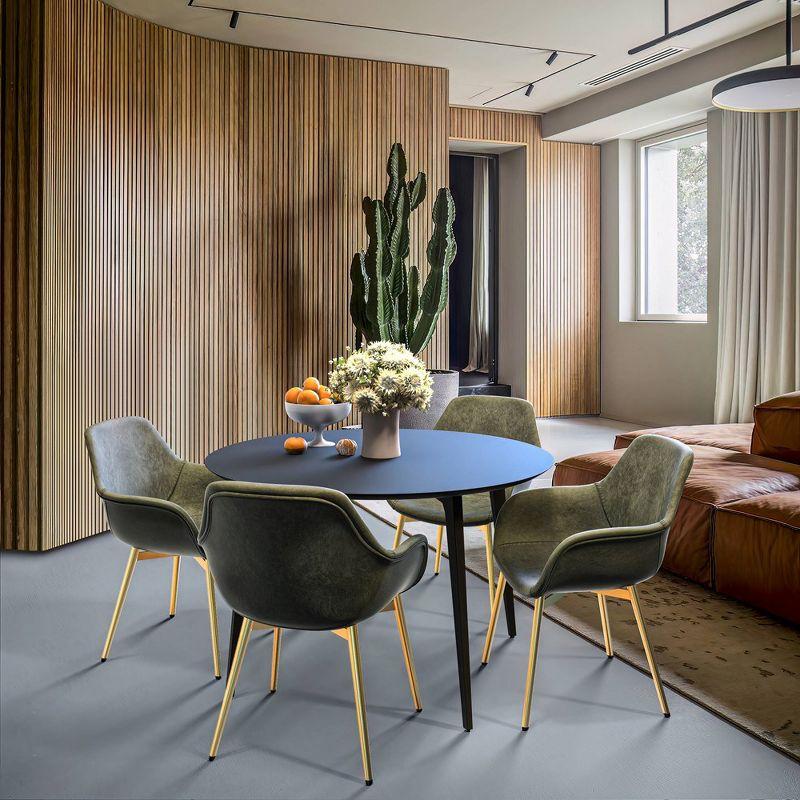 LeisureMod Markley Faux Leather Dining Chair with Arms and Gold Metal Legs, Modern Upholstered Design for Kitchen, Dining Room, Office, or Lounge