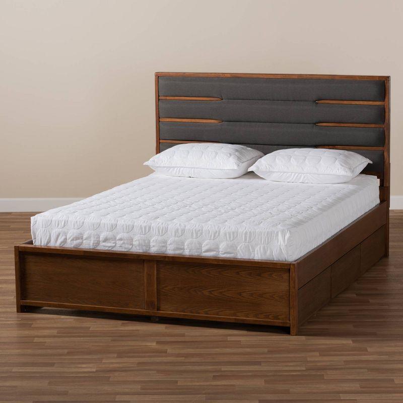 King Elin Wood Platform Storage Bed with 6 Drawers - Baxton Studio: Upholstered Headboard