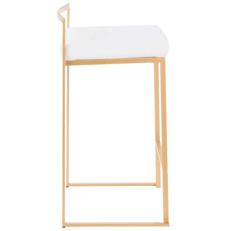 LumiSource Set of 2 Fuji Stackable Barstools White: Velvet Upholstered, Gold Frame