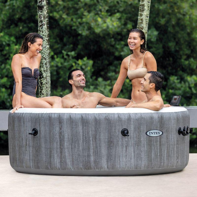 Intex 28439EP PureSpa Plus Greywood Inflatable Hot Tub Bubble Jet Spa with 4 Battery Powered Submersible Multi-Colored LED Lights