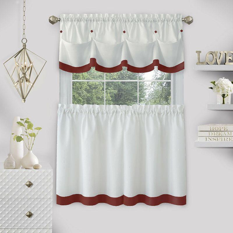 Farmhouse Red and White Polyester Kitchen Curtain Set