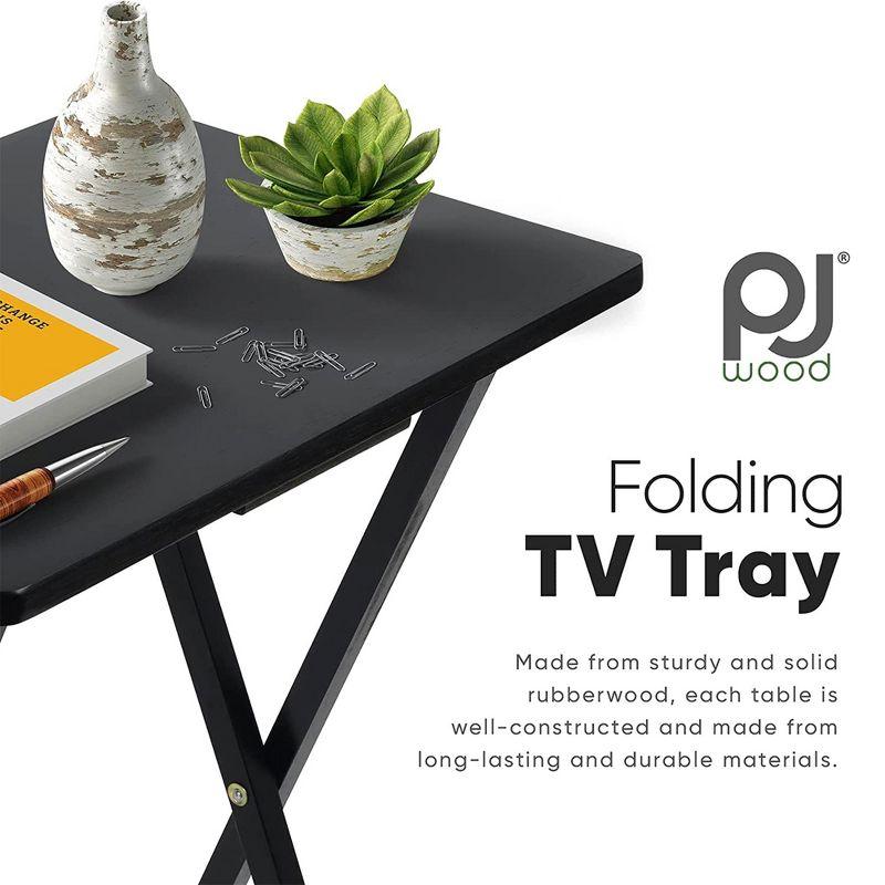 PJ Wood Folding TV Tray Tables with Compact Storage Rack, 5 Piece Set