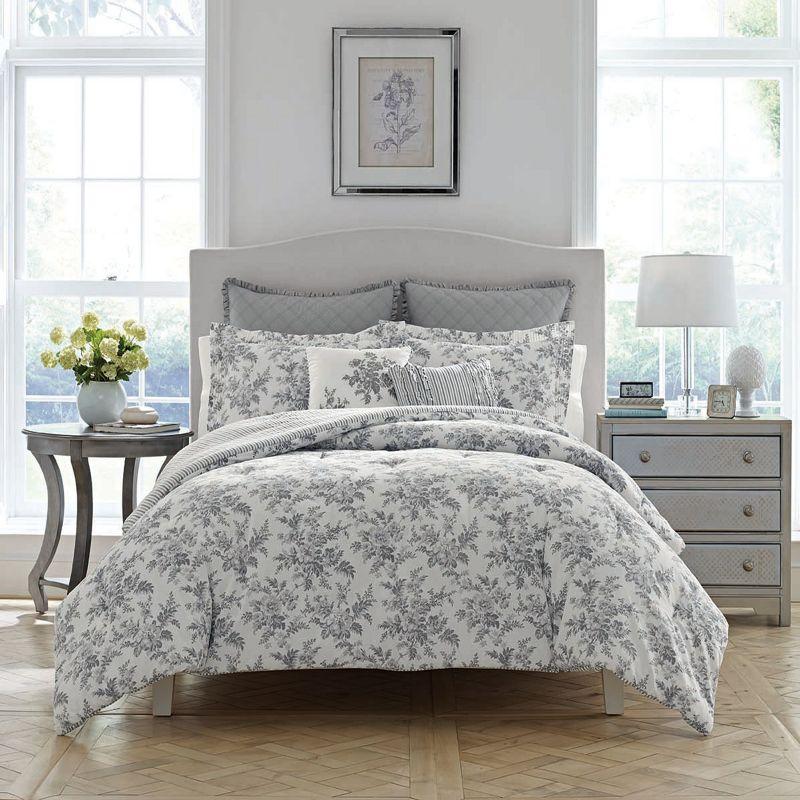Laura Ashley Laura Ashley Annalise Floral Grey Cotton Bonus Comforter Set