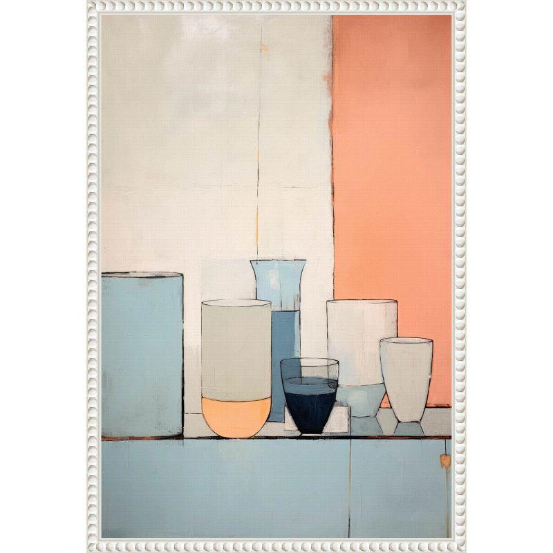 Sylvie Beaded White Framed Abstract Pastel Canvas Art