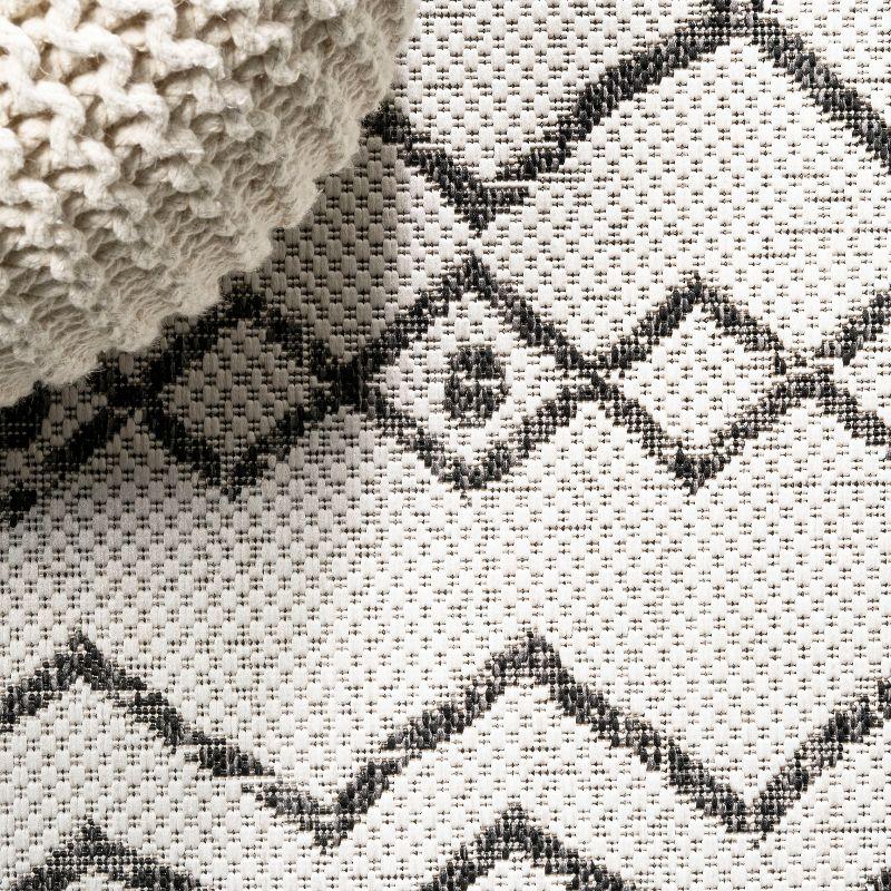 2'x10' Nokat Modern Bohemian Styled Indoor/Outdoor Runner Rug, Ivory/Black - JONATHAN Y