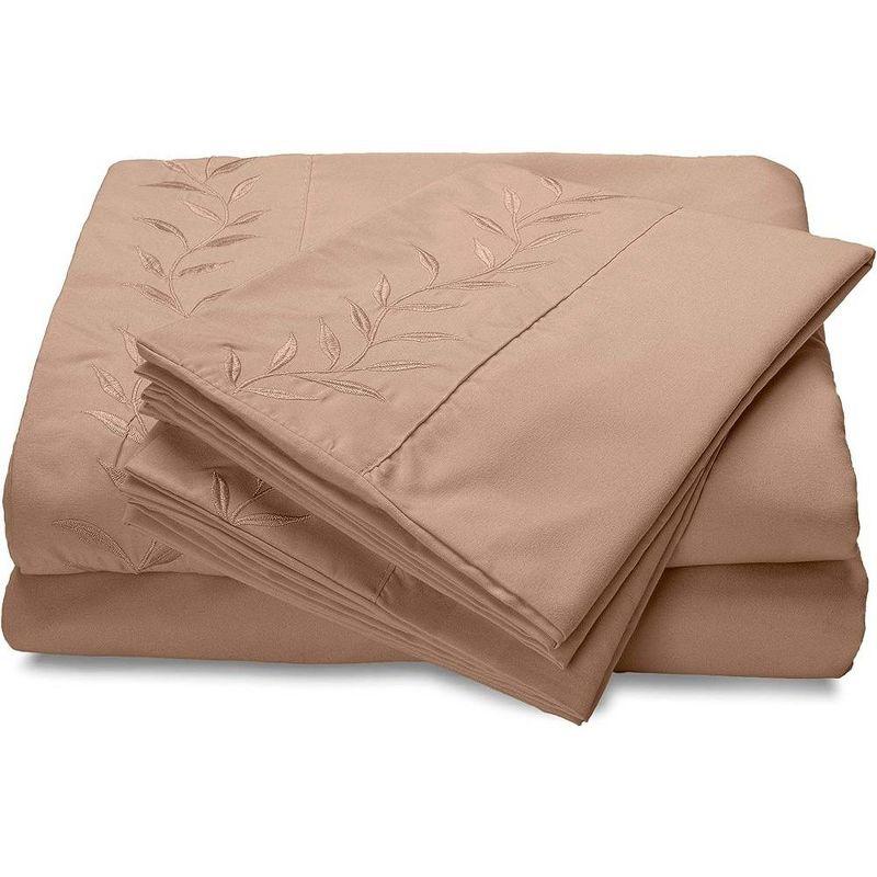 Twin Taupe Embroidered Microfiber Bed Sheet Set