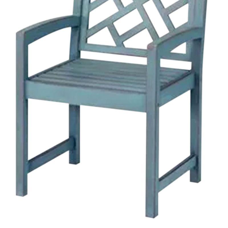 Four Seasons Courtyard 22 Inch Seat Distressed Hardwood Portland Patio Arm Chair with Brush Wire Finish and 250 Pound Maximum Capacity, Blue
