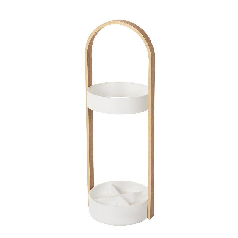 Bellwood Modern White-Natural Wood & Steel Freestanding Umbrella Stand