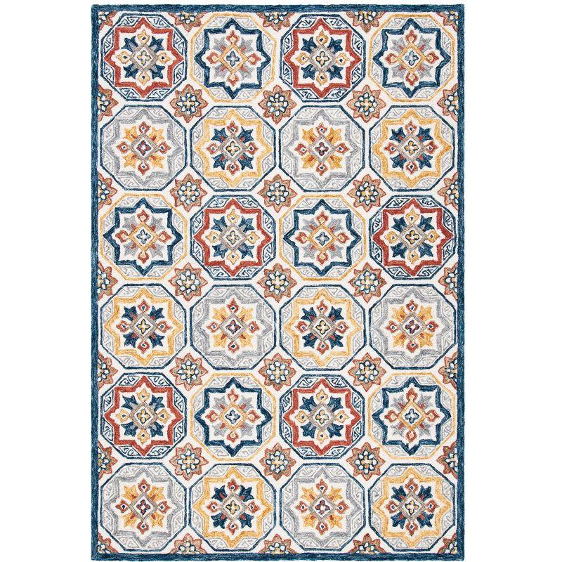 Ivory and Multicolor Hand-Tufted Wool Area Rug