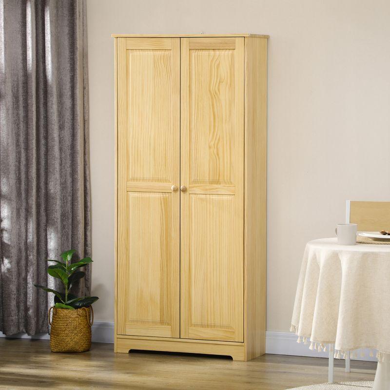 Foundry Select Shieda 67" Pinewood Kitchen Pantry Storage Cabinet, Freestanding Cabinets with Doors and Shelf Adjustability, Soft-Close Mechanism, Living Room & Dining Room Furniture