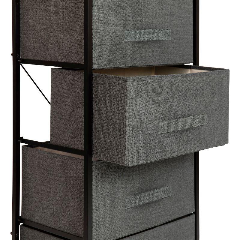 Emma and Oliver 4 Drawer Vertical Storage Dresser with Black Wood Top & Gray Fabric Pull Drawers