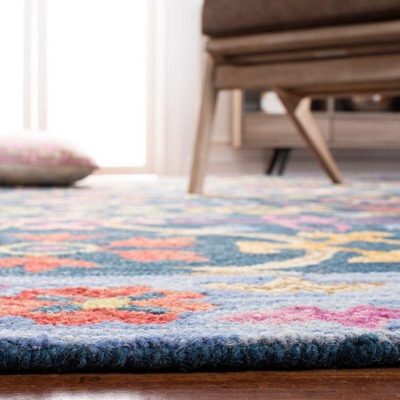 Hand-Knotted Blue and Multi Floral Wool Area Rug, 8' x 10'