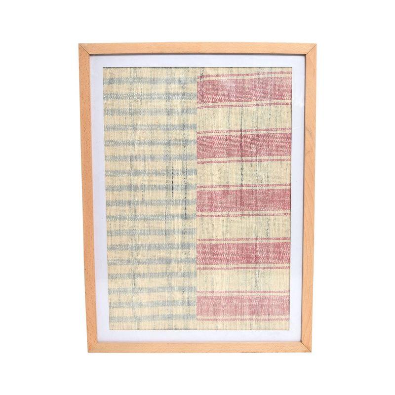 Storied Home Boho Handwoven Cotton Wall Art with Wood Frame and Plastic Cover Faded Red/Natural: Intricate Textile, MDF Composite, Vertical Display