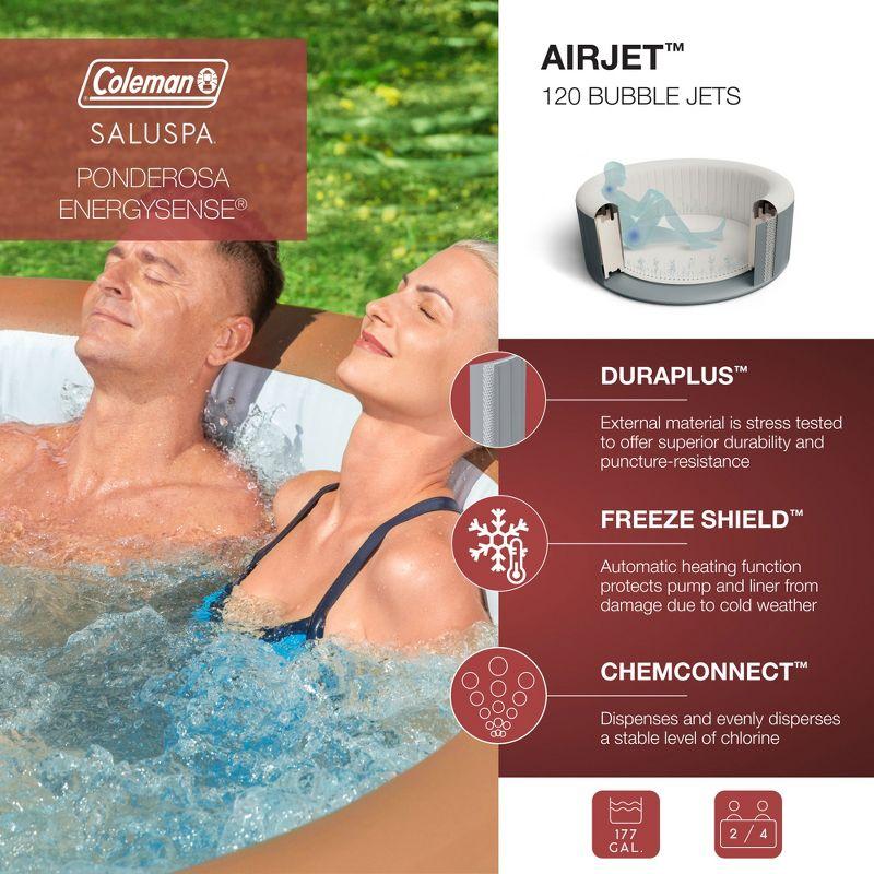 Bestway Coleman Ponderosa AirJet 2 to 4 Person Inflatable Hot Tub Round Portable Outdoor Spa w/ 120 AirJets & EnergySense Energy Saving Cover, Orange