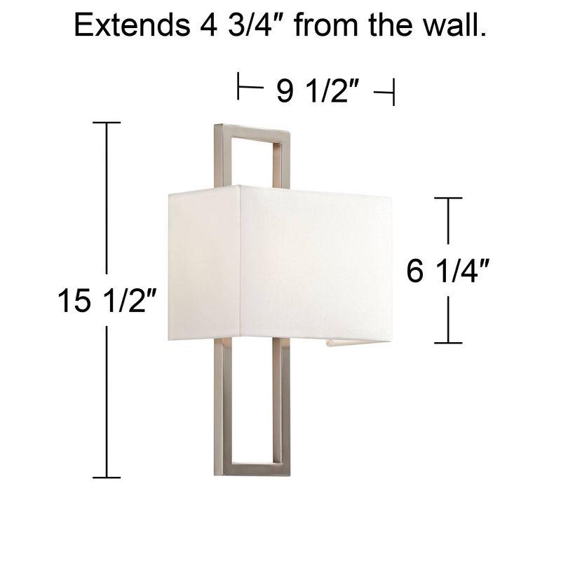 Set of 2 Brushed Nickel Rectangular Wall Sconces with Faux Silk Shade