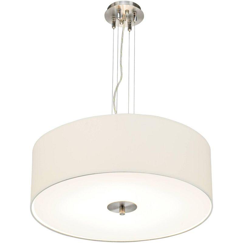 Possini Euro Design Brushed Nickel Pendant Chandelier 24" Wide Modern White Canvas Drum Shade 4-Light Fixture for Dining Room House Kitchen Island