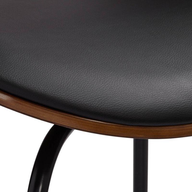 Elm Lane Larsen Black Swivel Bar Stool 26" High Mid Century Modern Faux Leather Cushion with Walnut Backrest Footrest for Kitchen Counter Height Home