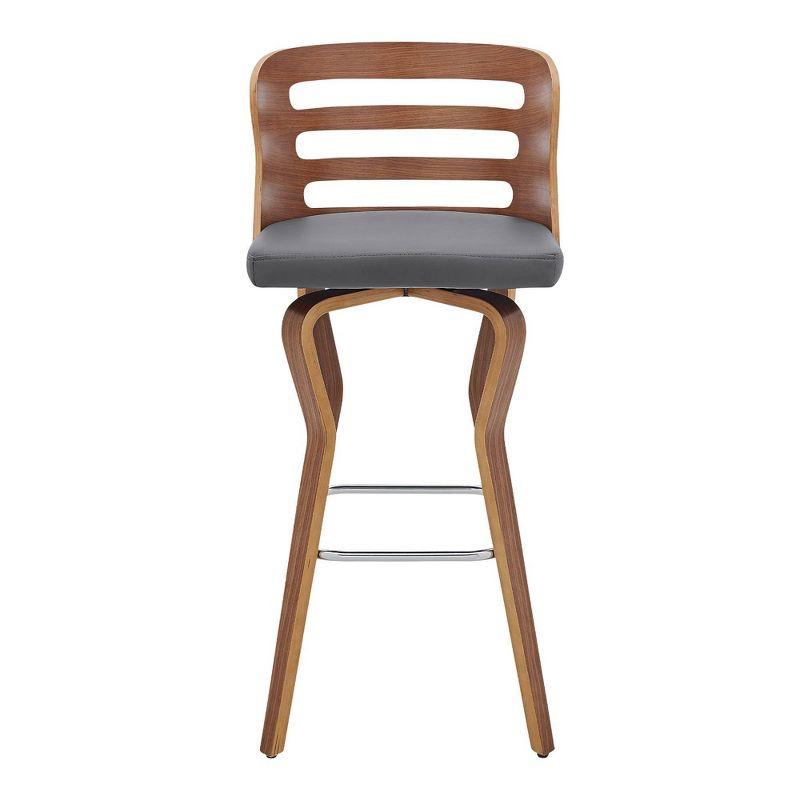 30" Gray Faux Leather and Walnut Wood Swivel Bar Stool