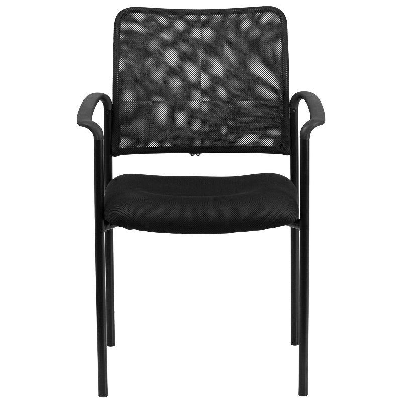 Flash Furniture Comfort Black Mesh Stackable Steel Side Chair with Arms