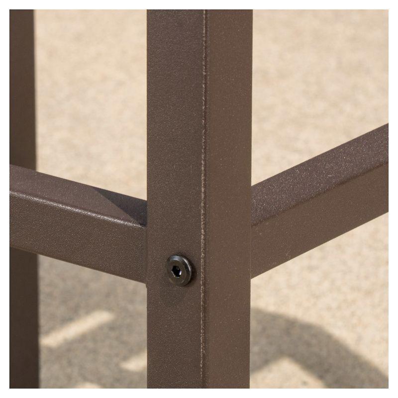 Milos Set of 2 Acacia Barstool - Dark Brown / Rustic Metal - Christopher Knight Home: UV & Weather-Resistant Patio Seating