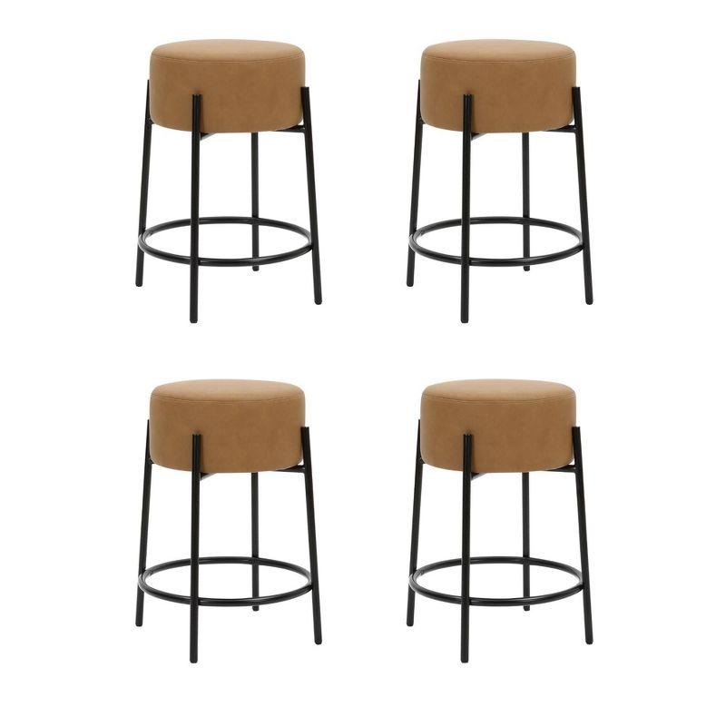 Nathan James Set of 4 Isaac Backless Barstools Brown Faux Leather