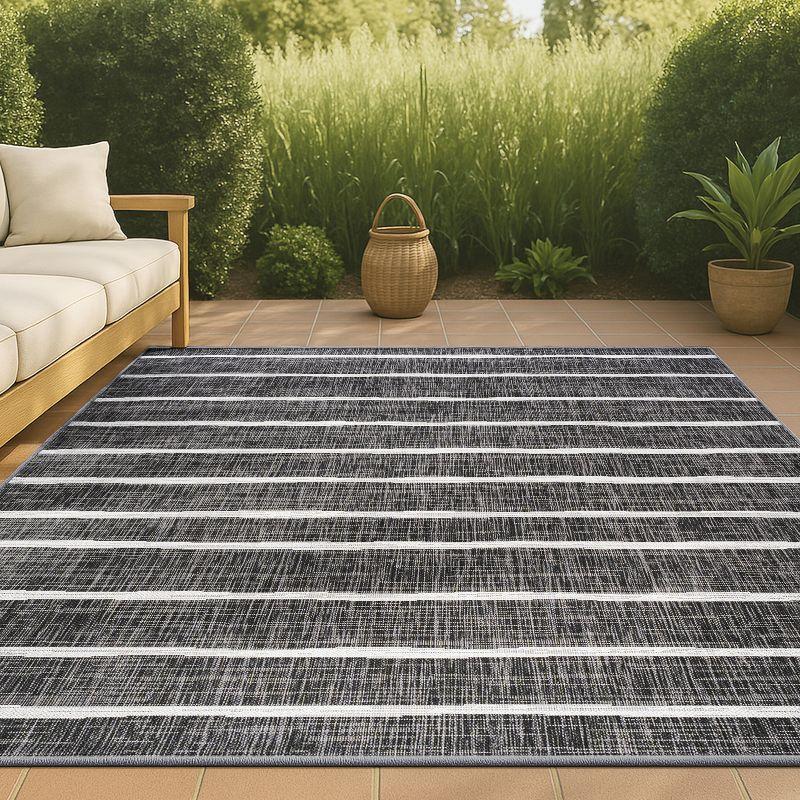 3'x5' Colonia Berber Stripe Indoor/Outdoor Area Rug, Black/Ivory - JONATHAN Y