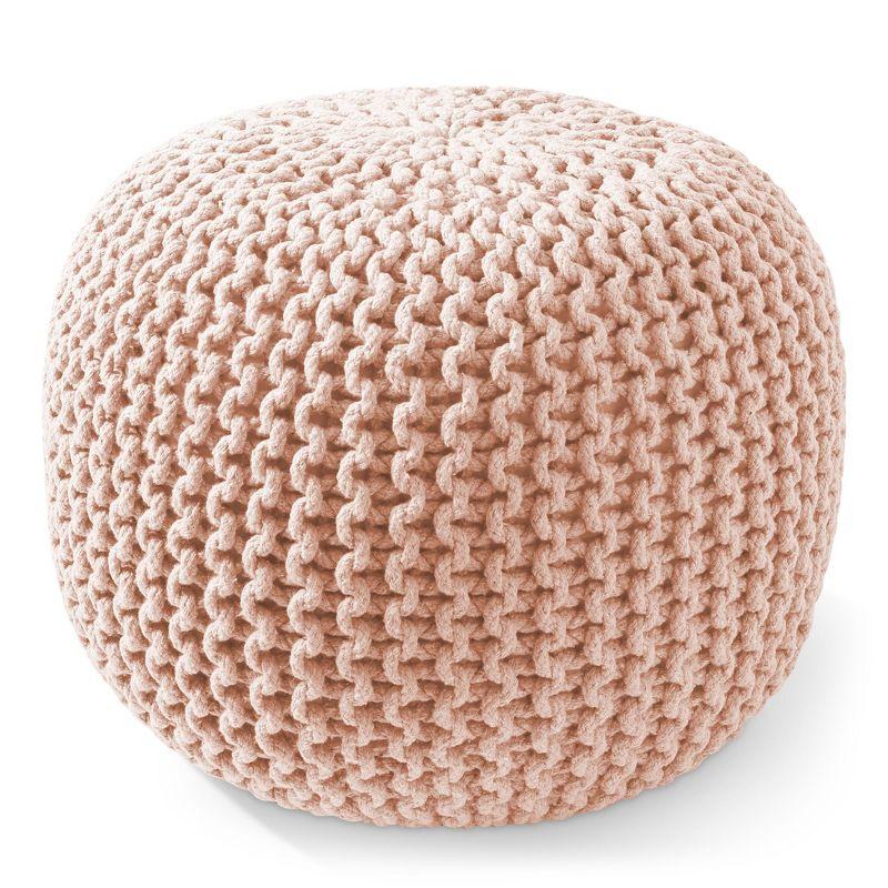 Casafield Pouf Ottomans, Cotton Knit Foot Stools, Boho Floor Pouffes for Living Room