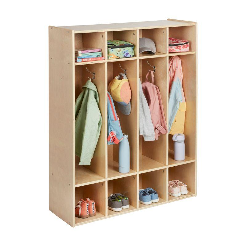 ECR4Kids Streamline 4-Section Coat Locker, Natural