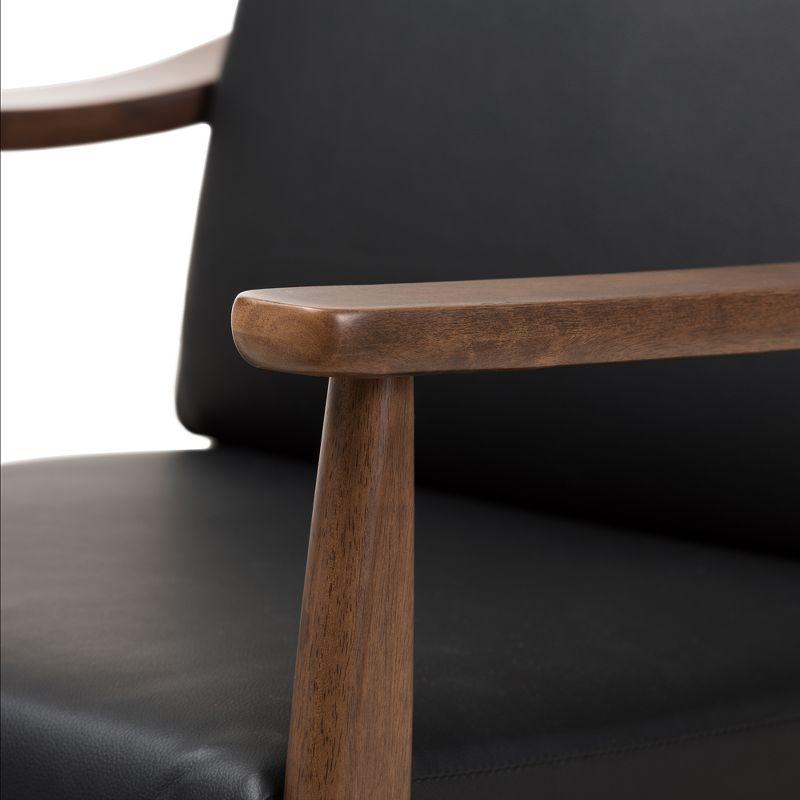 Venza Mid Century Modern Walnut Wood Faux Leather Lounge Chair Black - Baxton Studio: Indoor Armchair, Rubberwood Frame