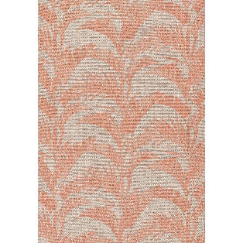 Coral and Beige Rectangular Washable Synthetic Rug, 6'6" x 9'