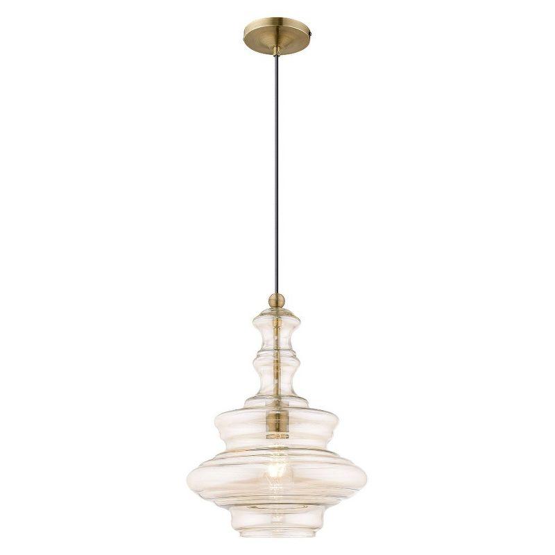 Livex Lighting Art Glass 1 - Light Pendant in  Antique Brass