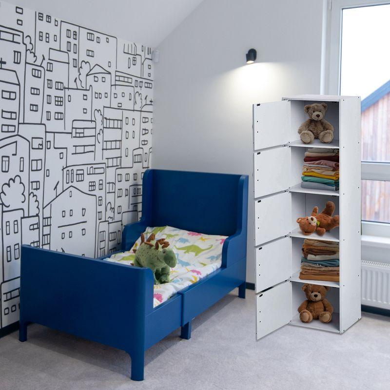 Hodedah HID5 High Quality 5 Shelf Home, Office, and School Enclosed Organization Storage 59 Inch Tall Slim Bookcase Cabinets, White Finish