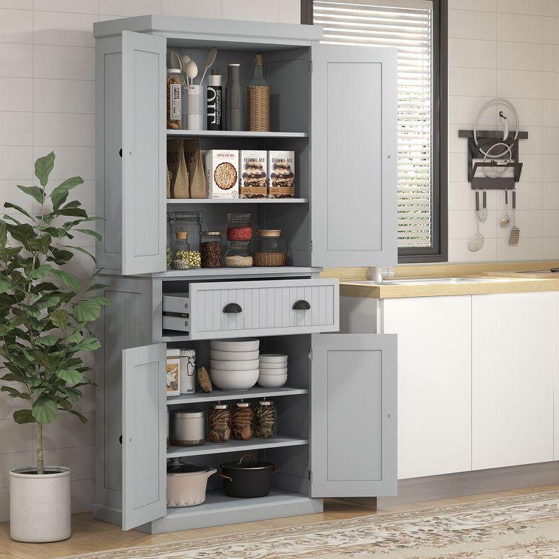 Lark Manor™ 72" Kitchen Pantry Cabinet, Freestanding Tall Storage Cabinet, Traditional Kitchen Cabinet With 4 Doors, Drawer And 3 Adjustable Shelves For Dining Room