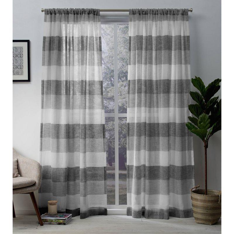 Ash Grey Striped Light-Filtering Rod Pocket Curtain Panels, 54x84