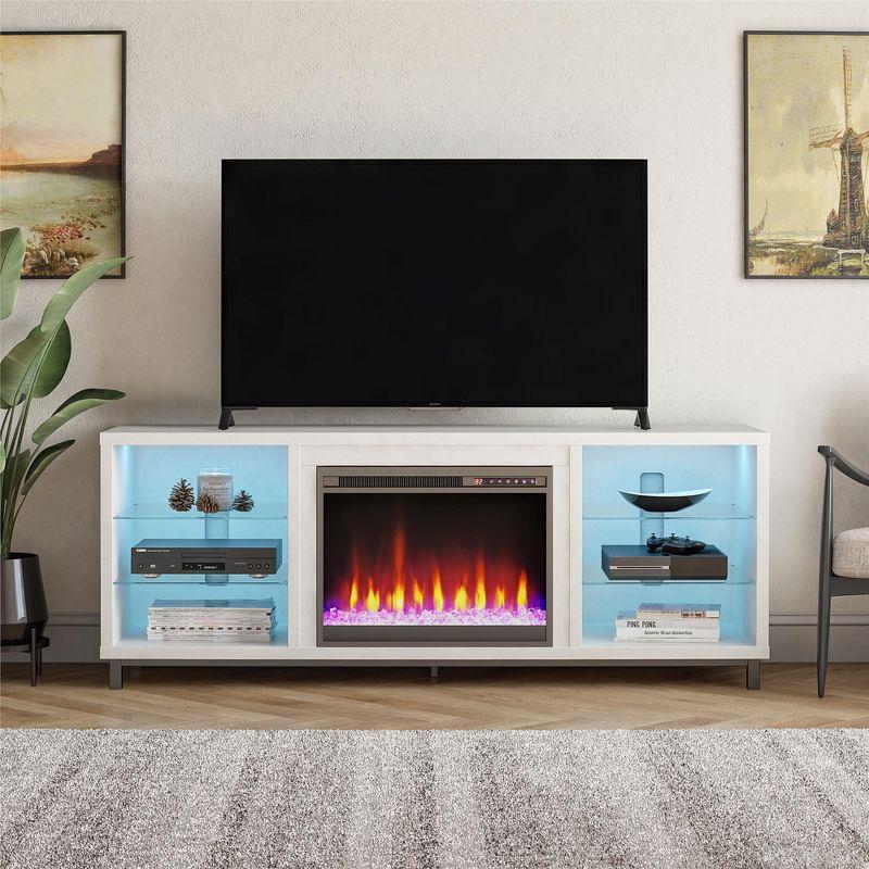 Lumina 70" Deluxe White Plaster Fireplace TV Stand with LED Shelves
