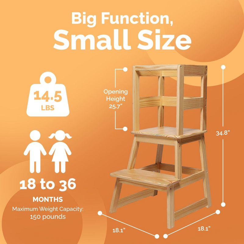 SDADI Kids Kitchen Step Stool Holds up to 150 Pounds with Safety Rail, Wide Platform Design, 4 Anti Slip Strips for 18 to 36 Months Old, Natural