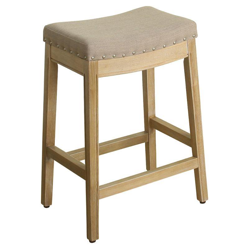 Saddle-Style Blake Backless Brown Wood Counter Stool with Nailheads