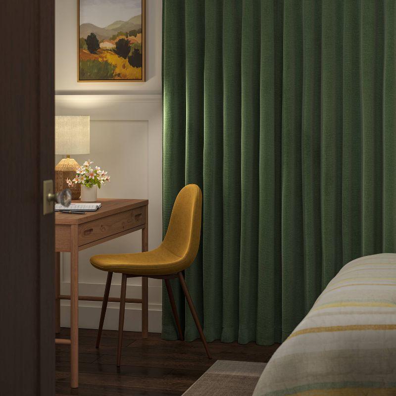 Green Velvet Blackout Window Curtain Panel with Rod Pocket