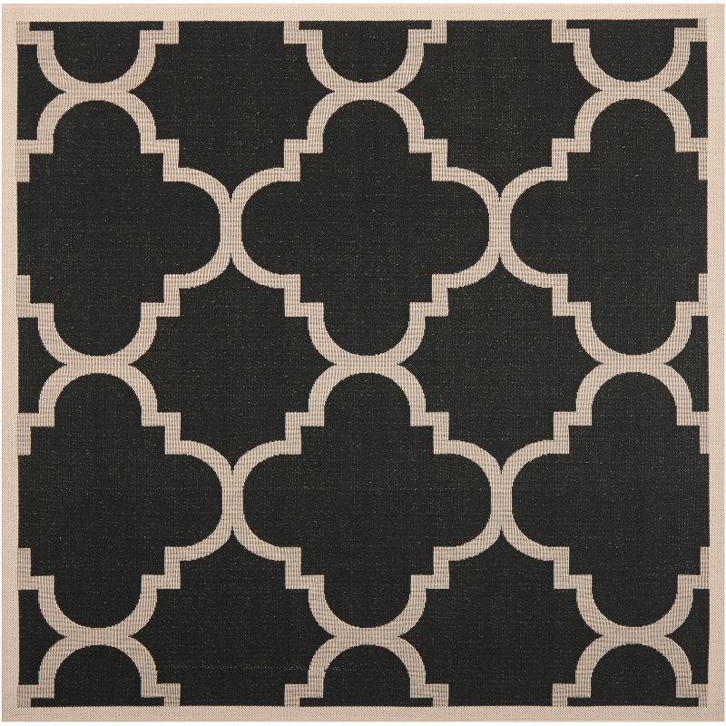 Courtyard CY6243 Power Loomed Indoor and Outdoor Area Rug - Black/Beige - 5'3"x5'3" - Safavieh