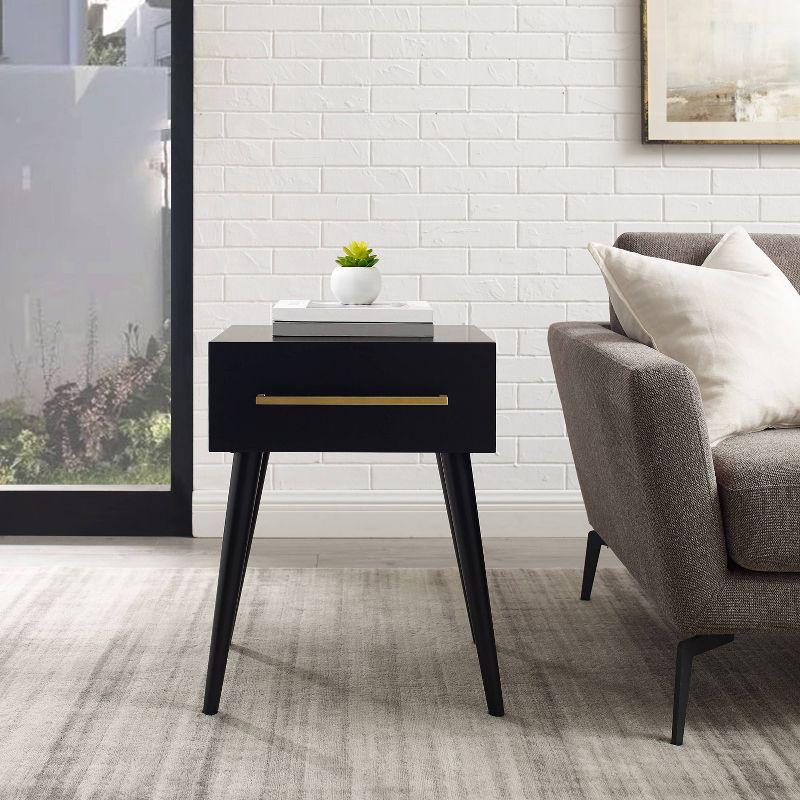 Everett End Table Matte Black - Crosley: Mid-Century Modern Design, Storage Drawer, Tapered Legs, Metal Hardware