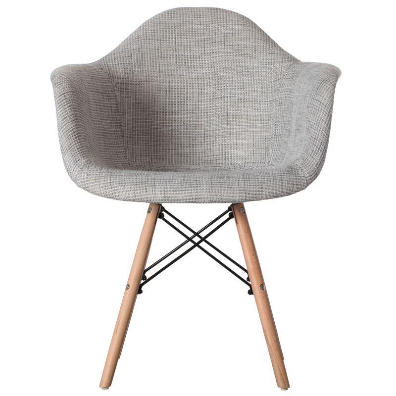 Fabulaxe Mid-Century Modern Style Fabric Lined Armchair with Beech Wooden Legs, Grey Set 2