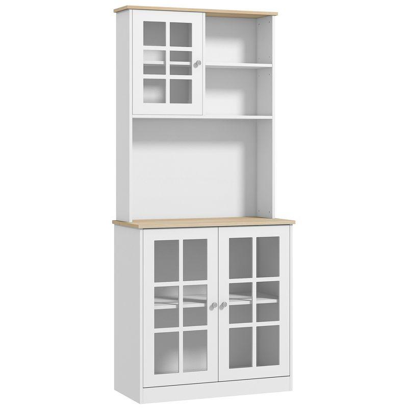 HOMCOM Kitchen Buffet with Hutch, Storage Pantry with 3 Cabinets, 2 Open Shelves and Large Countertop, White